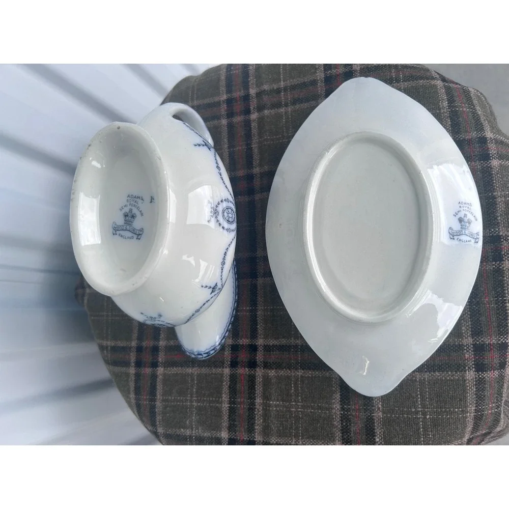 Flow Blue Wood & Sons Adams Gravy Boat and Underplate